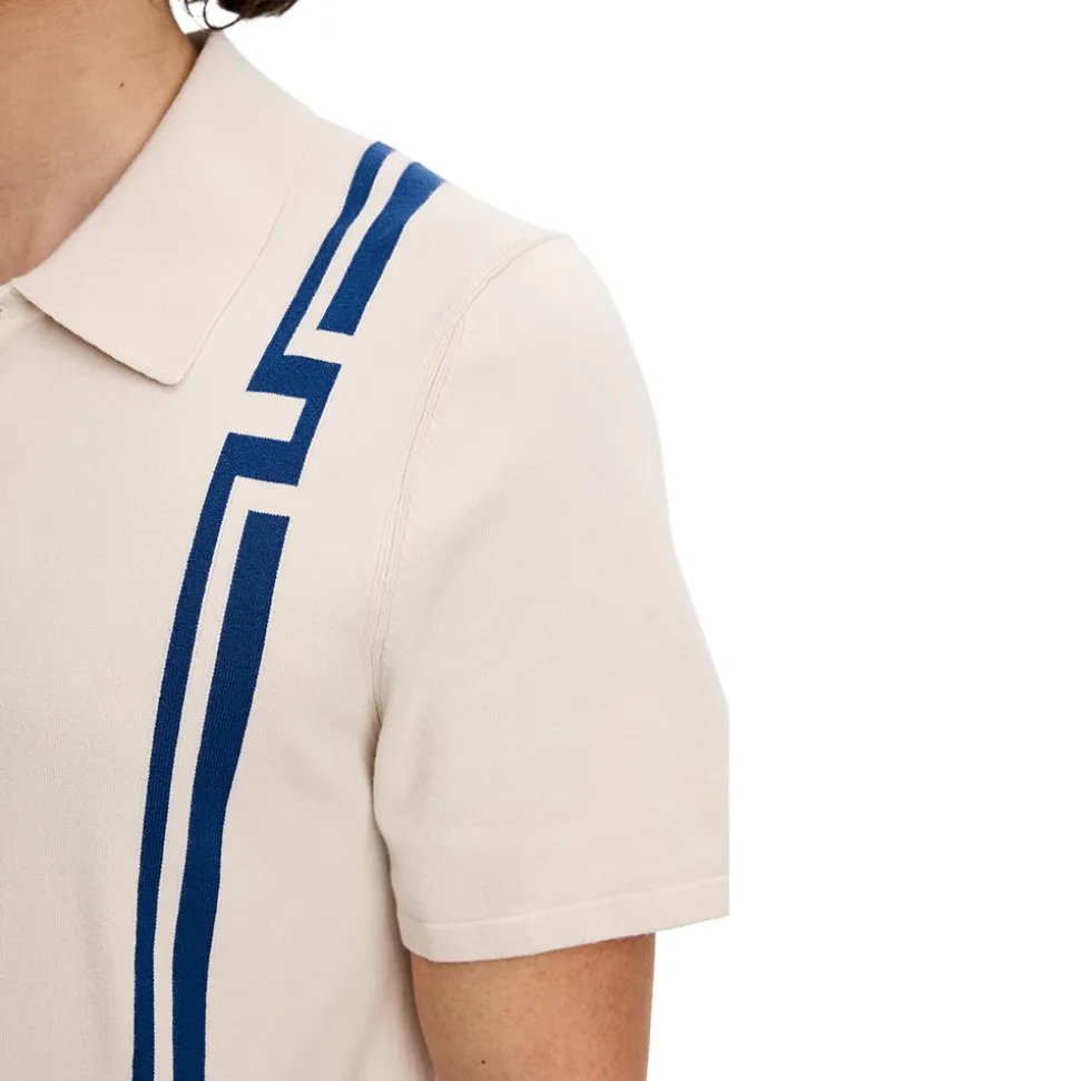 Rylan Stripe Knit Golf Pique Herre Moonbeam