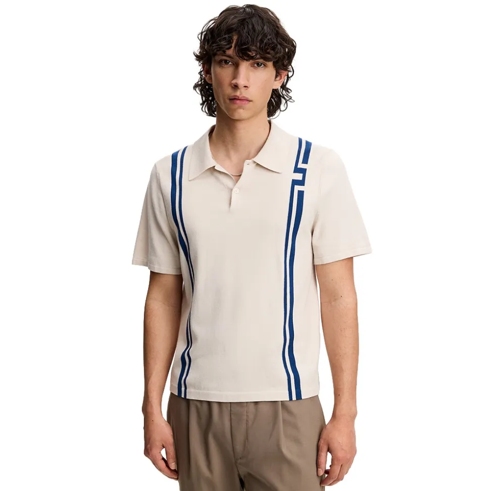 Rylan Stripe Knit Golf Pique Herre Moonbeam