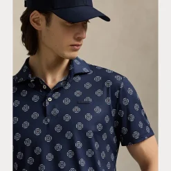 Tailored Fit Pique Herre Golf Print Navy