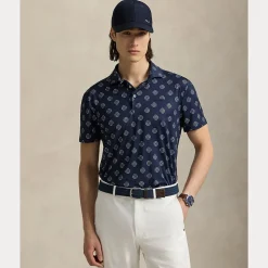 Tailored Fit Pique Herre Golf Print Navy